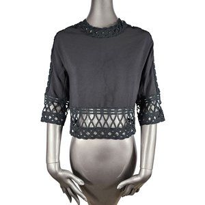 Jonathan Simkhai Black Cutout Crochet Blouse Top Small